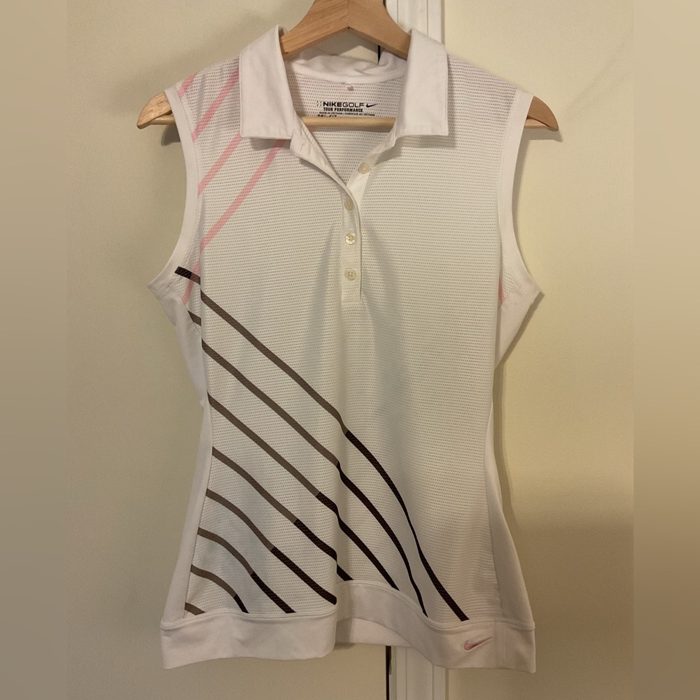 Nike Golf Tour Performance Tank with Collar & Gray Grey Pink Diagonal St…